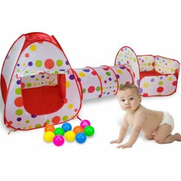 خيمة النفق 3 في 1 باللون الأحمر 🎪✨
