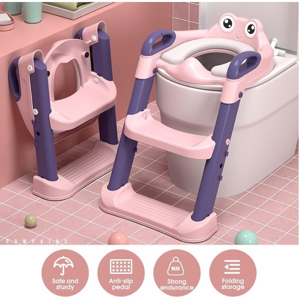 درج الحمام قابل للطي للأطفال باللون الزهري 💕🚽🌟