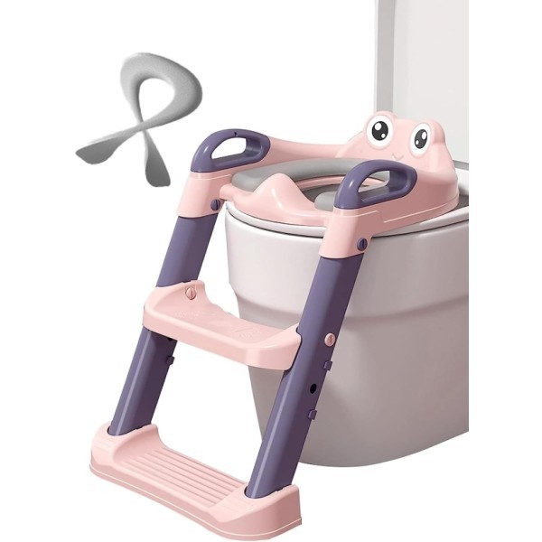 درج الحمام قابل للطي للأطفال باللون الزهري 💕🚽🌟