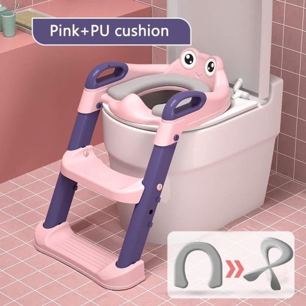 درج الحمام قابل للطي للأطفال باللون الزهري 💕🚽🌟